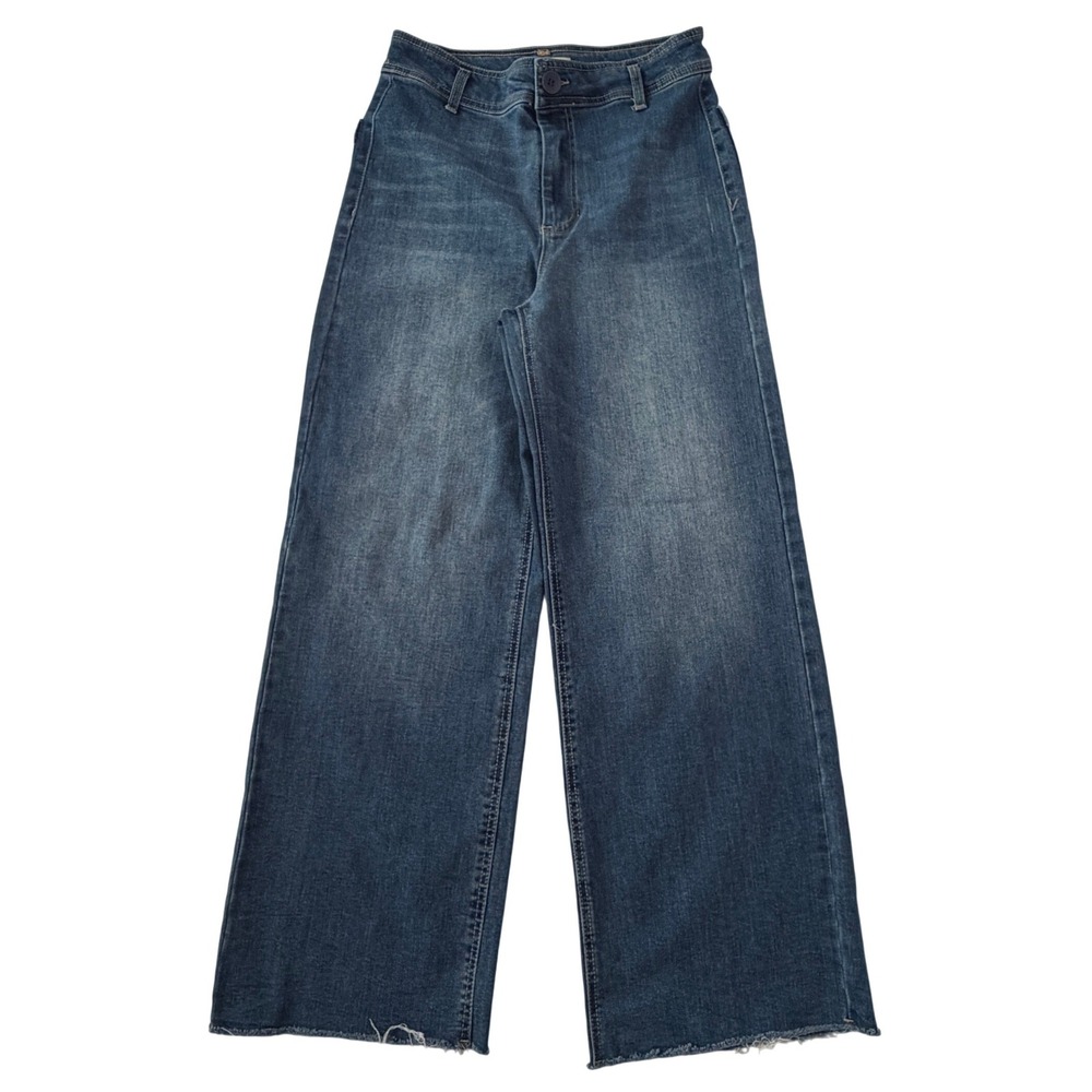 OAT New York Womens High Rise Wide Leg Raw Hem Jeans Medium Wash Size 8/29